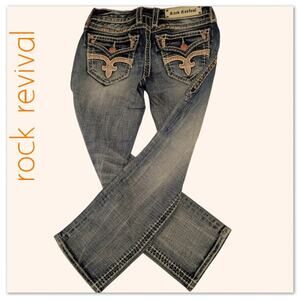 New ROCK REVIVAL Capri Jeans Angie Orange Stitch Details Flap Pockets Women 26